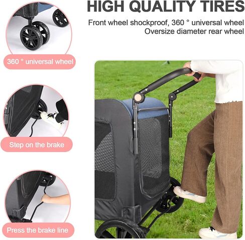 Large Dog Travel Stroller with 4 Heavy Duty Wheels Pet Stroller with Adjustable Handle - Double Doggie Capacity Jogger Wagon with Back Front Door for Small Medium Large Dogs (Black A) in Saudi Arabia