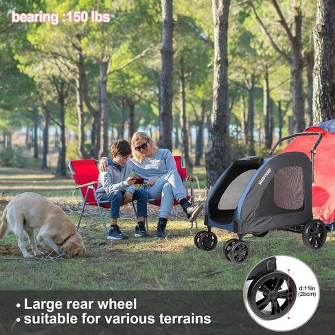 Large Dog Travel Stroller with 4 Heavy Duty Wheels Pet Stroller with Adjustable Handle - Double Doggie Capacity Jogger Wagon with Back Front Door for Small Medium Large Dogs (Black A) in Saudi Arabia