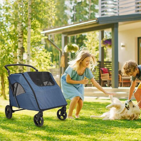 Large Dog Travel Stroller with 4 Heavy Duty Wheels Pet Stroller with Adjustable Handle - Double Doggie Capacity Jogger Wagon with Back Front Door for Small Medium Large Dogs (Black A) in Saudi Arabia
