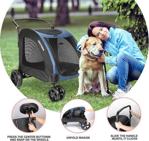 Large Dog Travel Stroller with 4 Heavy Duty Wheels Pet Stroller with Adjustable Handle - Double Doggie Capacity Jogger Wagon with Back Front Door for Small Medium Large Dogs (Black A) in Saudi Arabia