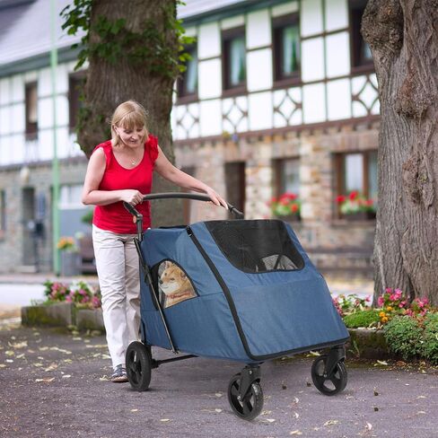 Large Dog Travel Stroller with 4 Heavy Duty Wheels Pet Stroller with Adjustable Handle - Double Doggie Capacity Jogger Wagon with Back Front Door for Small Medium Large Dogs (Black A) in Saudi Arabia
