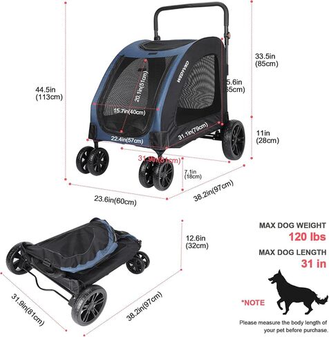 Large Dog Travel Stroller with 4 Heavy Duty Wheels Pet Stroller with Adjustable Handle - Double Doggie Capacity Jogger Wagon with Back Front Door for Small Medium Large Dogs (Black A) in Saudi Arabia