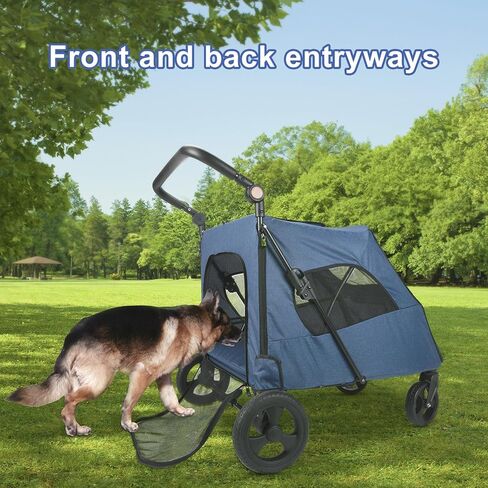 Large Dog Travel Stroller with 4 Heavy Duty Wheels Pet Stroller with Adjustable Handle - Double Doggie Capacity Jogger Wagon with Back Front Door for Small Medium Large Dogs (Black A) in Saudi Arabia