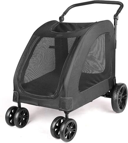 Large Dog Travel Stroller with 4 Heavy Duty Wheels Pet Stroller with Adjustable Handle - Double Doggie Capacity Jogger Wagon with Back Front Door for Small Medium Large Dogs (Black A) in Saudi Arabia
