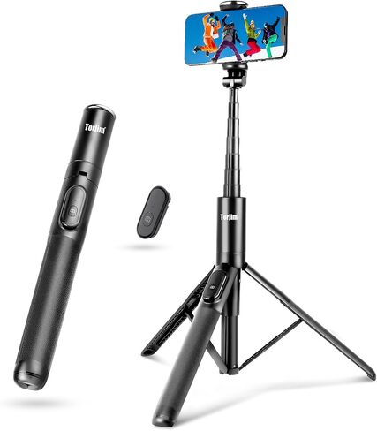 Torjim 60" Phone Tripod & Selfie Stick, All in One Extendable Cell Phone Tripod with Remote Shutter for Live Streaming/Video Recording, Upgraded iPhone Tripod Stand Compatible with iOS/Android（Black） in Saudi Arabia