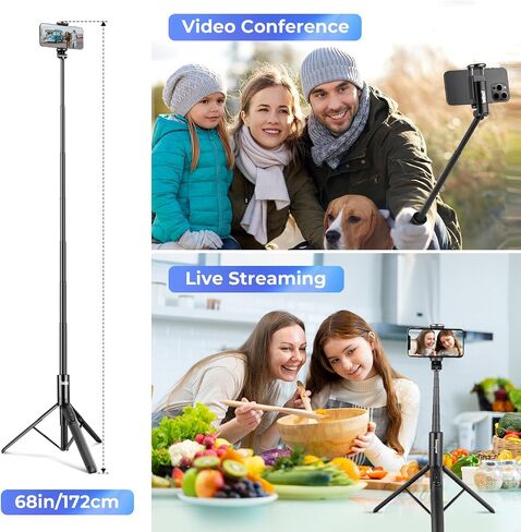 Torjim 60" Phone Tripod & Selfie Stick, All in One Extendable Cell Phone Tripod with Remote Shutter for Live Streaming/Video Recording, Upgraded iPhone Tripod Stand Compatible with iOS/Android（Black） in Saudi Arabia