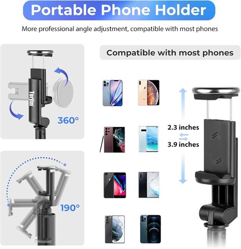 Torjim 60" Phone Tripod & Selfie Stick, All in One Extendable Cell Phone Tripod with Remote Shutter for Live Streaming/Video Recording, Upgraded iPhone Tripod Stand Compatible with iOS/Android（Black） in Saudi Arabia