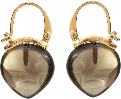 Gempires Mother's Day Gift Smoky Quartz Hoop Earrings for Women, Drop Earrings, Trendy, Dangling, 15mm Pear shape Crystal, Fancy, 14k Gold Plated Jewelry, Gift for Her in Saudi Arabia
