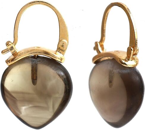 Gempires Mother's Day Gift Smoky Quartz Hoop Earrings for Women, Drop Earrings, Trendy, Dangling, 15mm Pear shape Crystal, Fancy, 14k Gold Plated Jewelry, Gift for Her in Saudi Arabia