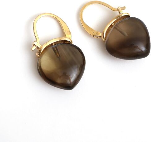 Gempires Mother's Day Gift Smoky Quartz Hoop Earrings for Women, Drop Earrings, Trendy, Dangling, 15mm Pear shape Crystal, Fancy, 14k Gold Plated Jewelry, Gift for Her in Saudi Arabia