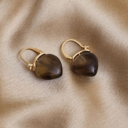 Gempires Mother's Day Gift Smoky Quartz Hoop Earrings for Women, Drop Earrings, Trendy, Dangling, 15mm Pear shape Crystal, Fancy, 14k Gold Plated Jewelry, Gift for Her in Saudi Arabia