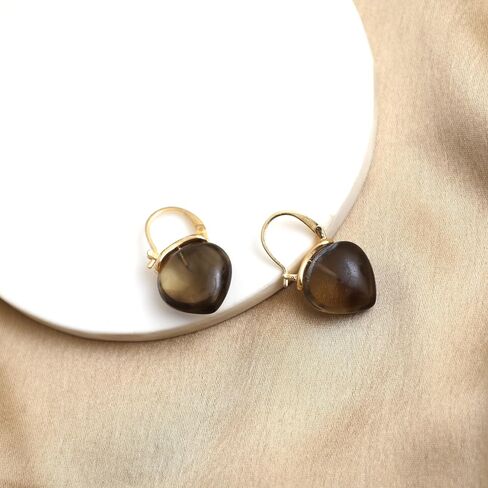 Gempires Mother's Day Gift Smoky Quartz Hoop Earrings for Women, Drop Earrings, Trendy, Dangling, 15mm Pear shape Crystal, Fancy, 14k Gold Plated Jewelry, Gift for Her in Saudi Arabia