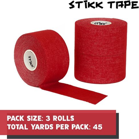 شريط رياضي STIKK - شريط رياضي أحمر 3pk - 1.5 بوصة × 15 ياردة - شريط رياضي لتثبيت ودعم العضلات والمفاصل - لوازم التدريب الرياضي للحماية من الإصابات الرياضية in Kuwait