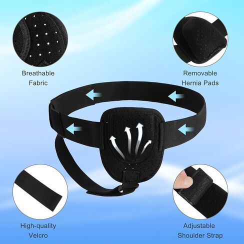 Hernia Belt for Men Inguinal, Hernia Belts for Men, Adjustable Men Hernia Support Belt - for Left or Right Side Groin Pain Relief with Removable Compression Pads (Black) in Saudi Arabia