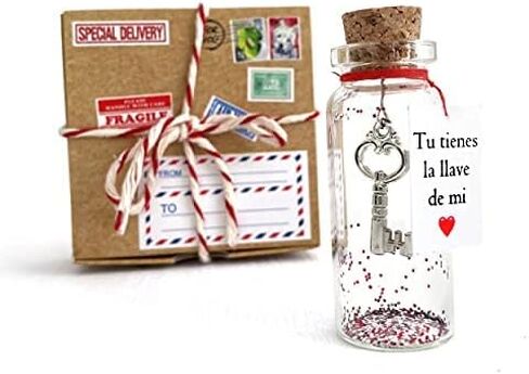 Mensaje romántico en una botella para regalar a tu novio o novia - Tarro de los deseos con una tarjeta para tu esposo o esposa (Tu tienes la llave de mi corazón, Gift Bottle) in Saudi Arabia