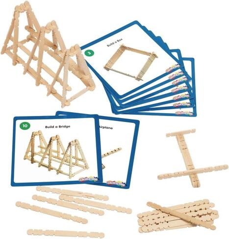 Colorations Wooden Building Craft Sticks, Set of 600, Wooden Building Craft Sticks, Brain Training Steam Activity, 10 Activity Guides for Building Different Structures,Kids STEM & STEAM Craft,Ages 3+ in Saudi Arabia