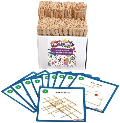 Colorations Wooden Building Craft Sticks, Set of 600, Wooden Building Craft Sticks, Brain Training Steam Activity, 10 Activity Guides for Building Different Structures,Kids STEM & STEAM Craft,Ages 3+ in Saudi Arabia