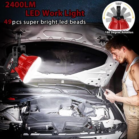 فانوس تخييم LED 2400LM لبطارية ميلووكي m18، ضوء عمل LED 24 وات لإصلاح السيارات والتخييم والطوارئ والإعصار والمشي لمسافات طويلة وصيد الأسماك (البطارية غير متضمنة) in Kuwait