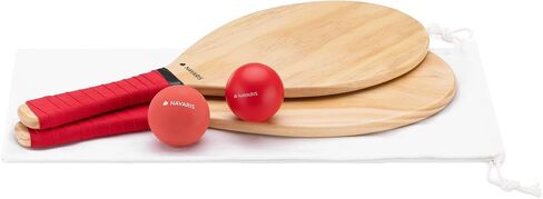 Navaris Wooden Beach Rackets Set - Includes 2 Wooden Paddles and 2 Balls - Varnished Outdoor Wood Paddle Bat Ball Game for Park or Garden - Blue in Saudi Arabia