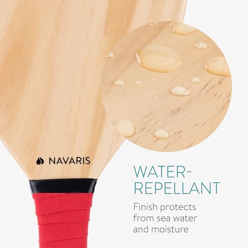 Navaris Wooden Beach Rackets Set - Includes 2 Wooden Paddles and 2 Balls - Varnished Outdoor Wood Paddle Bat Ball Game for Park or Garden - Blue in Saudi Arabia