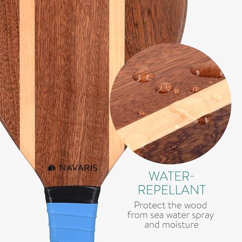 Navaris Wooden Beach Rackets Set - Includes 2 Wooden Paddles and 2 Balls - Varnished Outdoor Wood Paddle Bat Ball Game for Park or Garden - Blue in Saudi Arabia