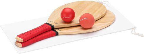 Navaris Wooden Beach Rackets Set - Includes 2 Wooden Paddles and 2 Balls - Varnished Outdoor Wood Paddle Bat Ball Game for Park or Garden - Blue in Saudi Arabia