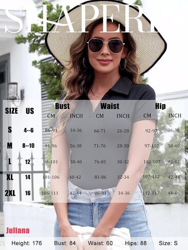 SHAPERIN Women Long Sleeve Bodysuit V Neck Polo T-shirt Basic Top Collared Body Suit Jumpsuit in Kuwait