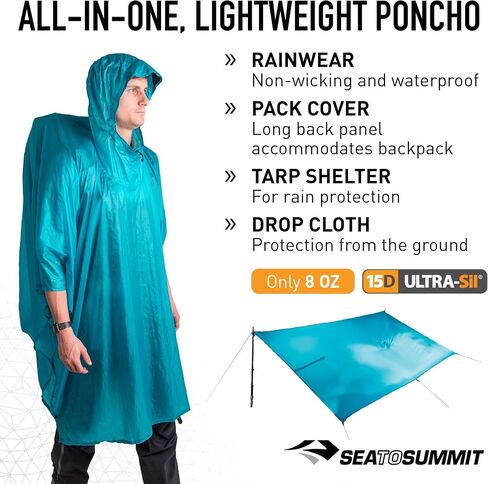 معطف مطر من Sea to Summit Ultra-SIL Nano Tarp Poncho 4 في 1، غطاء حزمة، ملاءة أرضية، ومأوى، ليموني in Saudi Arabia