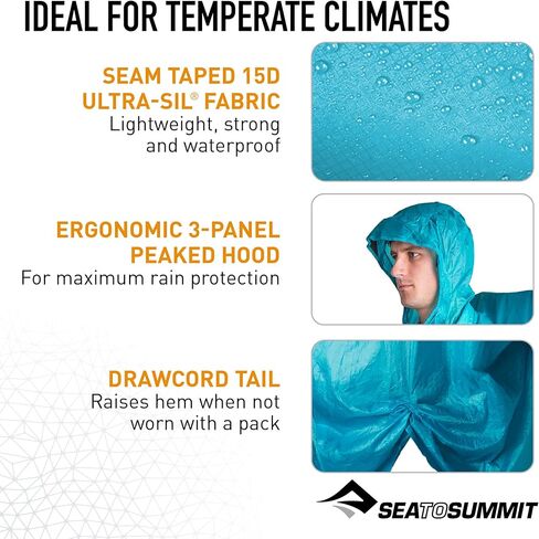 معطف مطر من Sea to Summit Ultra-SIL Nano Tarp Poncho 4 في 1، غطاء حزمة، ملاءة أرضية، ومأوى، ليموني in Saudi Arabia