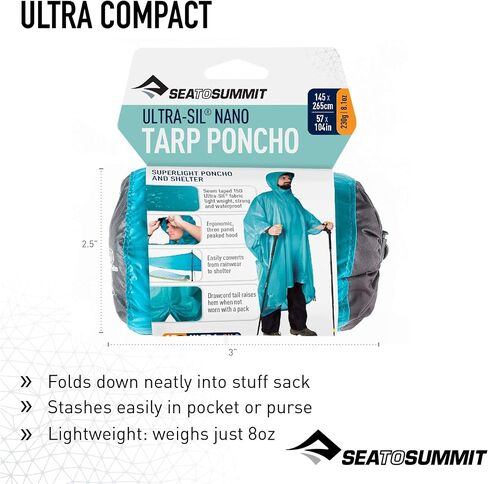 معطف مطر من Sea to Summit Ultra-SIL Nano Tarp Poncho 4 في 1، غطاء حزمة، ملاءة أرضية، ومأوى، ليموني in Saudi Arabia