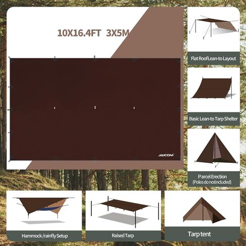 JAICOM Waterproof Camping Tarp - 10X10ft Hammock Rain Fly, Ultralight & Portable & UV Protection Backpacking Tarp, Multifunctional for Outdoor Adventure, Hiking, Tent, Hammock in Saudi Arabia