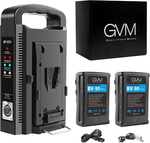GVM 2 Packs 95Wh 6600mAh V Mount Battery with Charger+Power Cable Compatible Video Camera Camcorder Broadcast LED Light Replacement Brick for DSLR, Camera Battery with D-Tap and DC Output USB Ports in Saudi Arabia