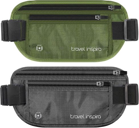 travel inspira RFID Blocking Travel Money Belt with Anti-Thief Zip - Slim Passport Holder and Travel Pouch to Secure Cash, Cards and Documents * 2Pack in Kuwait
