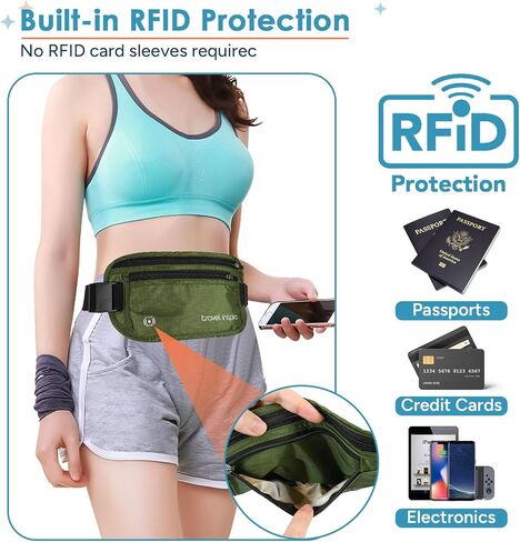 travel inspira RFID Blocking Travel Money Belt with Anti-Thief Zip - Slim Passport Holder and Travel Pouch to Secure Cash, Cards and Documents * 2Pack in Kuwait