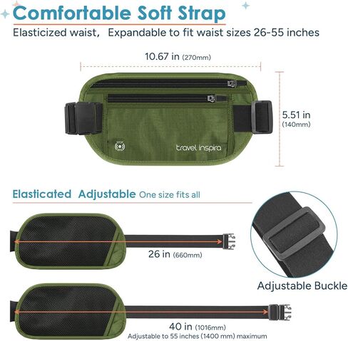 travel inspira RFID Blocking Travel Money Belt with Anti-Thief Zip - Slim Passport Holder and Travel Pouch to Secure Cash, Cards and Documents * 2Pack in Kuwait