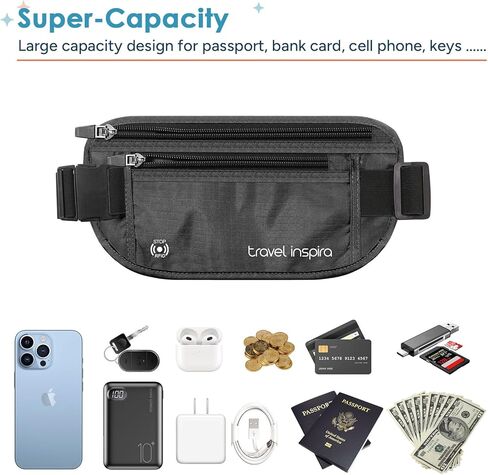 travel inspira RFID Blocking Travel Money Belt with Anti-Thief Zip - Slim Passport Holder and Travel Pouch to Secure Cash, Cards and Documents * 2Pack in Kuwait