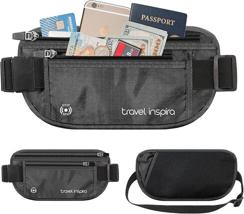 travel inspira RFID Blocking Travel Money Belt with Anti-Thief Zip - Slim Passport Holder and Travel Pouch to Secure Cash, Cards and Documents * 2Pack in Kuwait