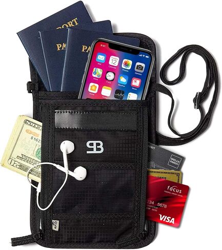 StashBandz Lightweight RFID BLOCKING Neck Wallet, Travel Pouch + Passport Holder for Women & Men with 6 Organizer Pockets, Comfortably Holds Phone, Cash, Travel Documents & Cards, Thin Design in Saudi Arabia