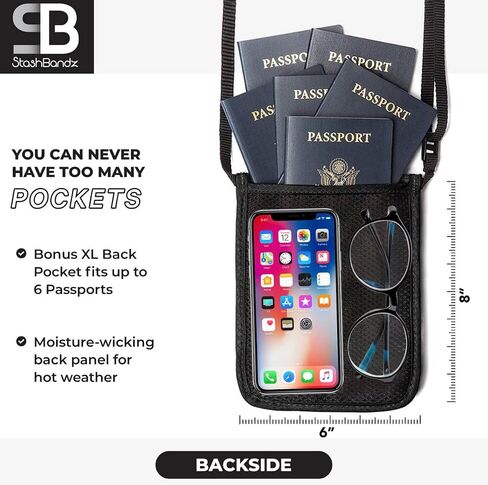 StashBandz Lightweight RFID BLOCKING Neck Wallet, Travel Pouch + Passport Holder for Women & Men with 6 Organizer Pockets, Comfortably Holds Phone, Cash, Travel Documents & Cards, Thin Design in Saudi Arabia