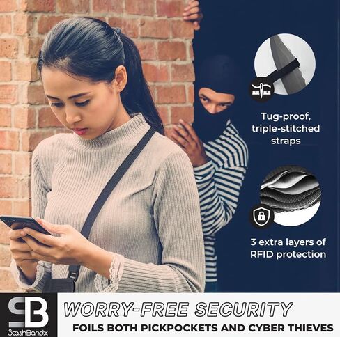 StashBandz Lightweight RFID BLOCKING Neck Wallet, Travel Pouch + Passport Holder for Women & Men with 6 Organizer Pockets, Comfortably Holds Phone, Cash, Travel Documents & Cards, Thin Design in Saudi Arabia