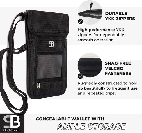 StashBandz Lightweight RFID BLOCKING Neck Wallet, Travel Pouch + Passport Holder for Women & Men with 6 Organizer Pockets, Comfortably Holds Phone, Cash, Travel Documents & Cards, Thin Design in Saudi Arabia