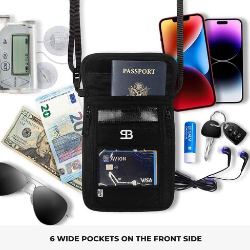 StashBandz Lightweight RFID BLOCKING Neck Wallet, Travel Pouch + Passport Holder for Women & Men with 6 Organizer Pockets, Comfortably Holds Phone, Cash, Travel Documents & Cards, Thin Design in Saudi Arabia