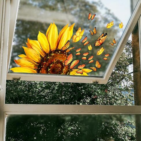 نافذة يتمسك زهرة فراشة ملصقات نافذة DIY جل عباد الشمس نافذة يتمسك على الوجهين الأزهار نافذة الشارات للنوافذ الزجاجية الديكور الربيع لوازم الحفلات in Kuwait