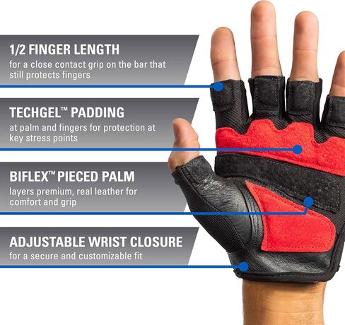 قفازات Harbinger FlexFit غير قابلة للتمرين لرفع الأثقال مع راحة يد جلدية مبطنة مرنة (زوج) أحمر/أسود، مقاس X-Large in Saudi Arabia