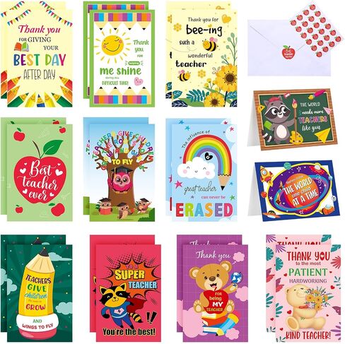 Jetec 24 Sets Teacher Thank You Cards Teacher Appreciation Gift Cards Bulk for Teachers Day Teacher Best Teacher Ever Card Teacher of the Year Appreciation Gifts (Appreciation) in Saudi Arabia