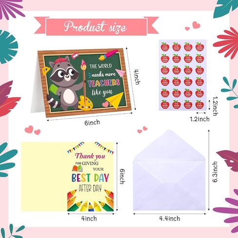 Jetec 24 Sets Teacher Thank You Cards Teacher Appreciation Gift Cards Bulk for Teachers Day Teacher Best Teacher Ever Card Teacher of the Year Appreciation Gifts (Appreciation) in Saudi Arabia
