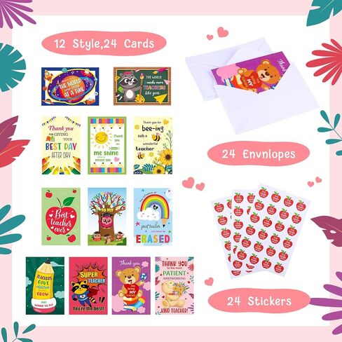 Jetec 24 Sets Teacher Thank You Cards Teacher Appreciation Gift Cards Bulk for Teachers Day Teacher Best Teacher Ever Card Teacher of the Year Appreciation Gifts (Appreciation) in Saudi Arabia