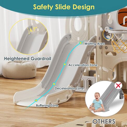 BIERUM 10 in 1 Toddler Slide with Basketball Hoop, Outdoor Slide for Toddlers Age 1-3 with Kid Playhouse, Indoor Toddler Playset Toddler Playground with Afternoon Tea Toy Set in Kuwait