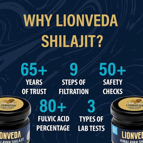 LIONVEDA راتنج شيلاجيت الهيمالايا النقي مع 85+ من المعادن النزرة وحمض الفولفيك للطاقة ودعم المناعة والتمثيل الغذائي | مكمل شيلاجيت عالي الفعالية تم اختباره معمليًا (90 وجبة / 45 جم) in Saudi Arabia