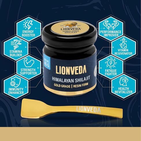LIONVEDA راتنج شيلاجيت الهيمالايا النقي مع 85+ من المعادن النزرة وحمض الفولفيك للطاقة ودعم المناعة والتمثيل الغذائي | مكمل شيلاجيت عالي الفعالية تم اختباره معمليًا (90 وجبة / 45 جم) in Saudi Arabia